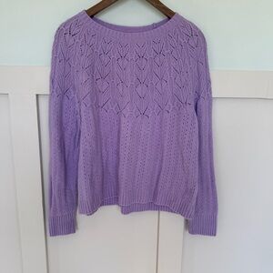Talbots‎ POINTELLE ROUND YOKE SWEATER Large Lavender Purple Wool Cotton Blend